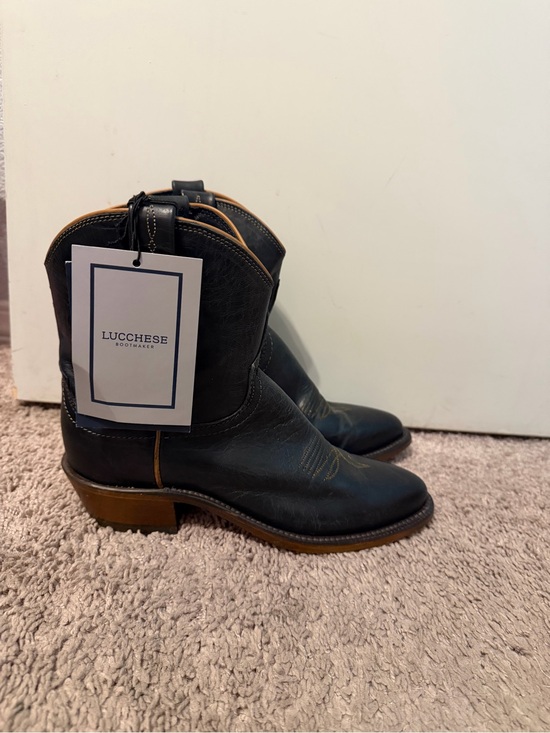 Lucchese Shoes - Lucchese Black Leather Cowboy Boots with Tan Accents